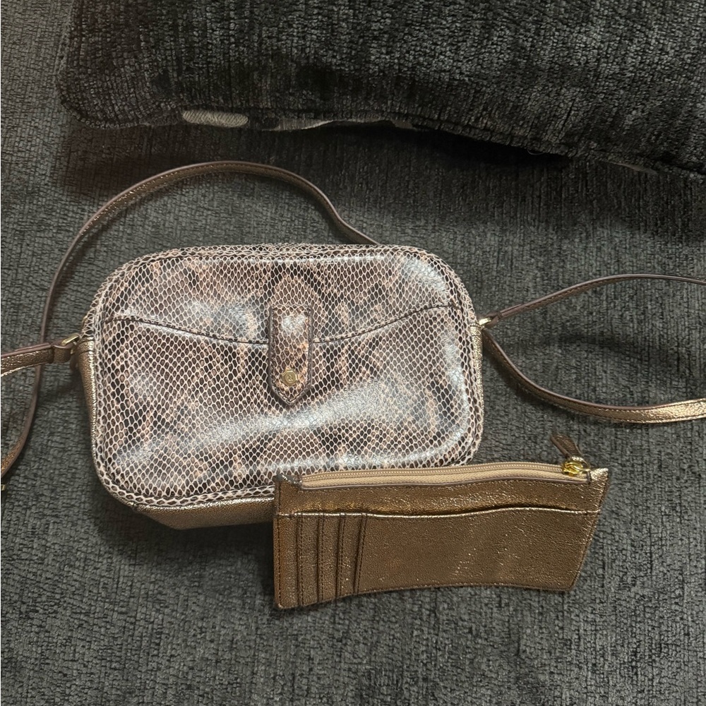 ✨ G.I.L.I. Snake Embossed Leather Rose Gold Crossbody Bag + Pouch ✨ - Picture 3 of 16